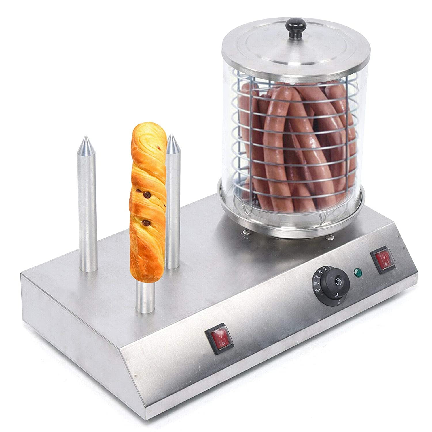 Nostalgia HDR8RR Hot Dog Bun Warmer with Stainless Steel Rollers Adjustable Heat 