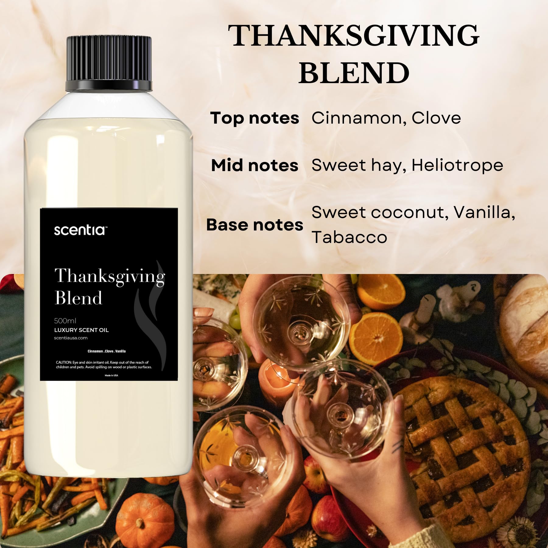 Scentia Thanksgiving Blend Essential Oil – 500ml Premium Holiday Diffuser Oil with Cinnamon, Clove, Vanilla & Coconut | Bulk Aromatherapy for Homes, Spas, Hotels & DIY Crafts