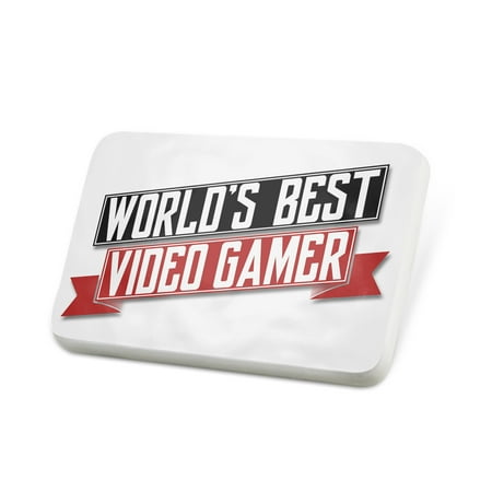 Porcelein Pin Worlds Best Video Gamer Lapel Badge –