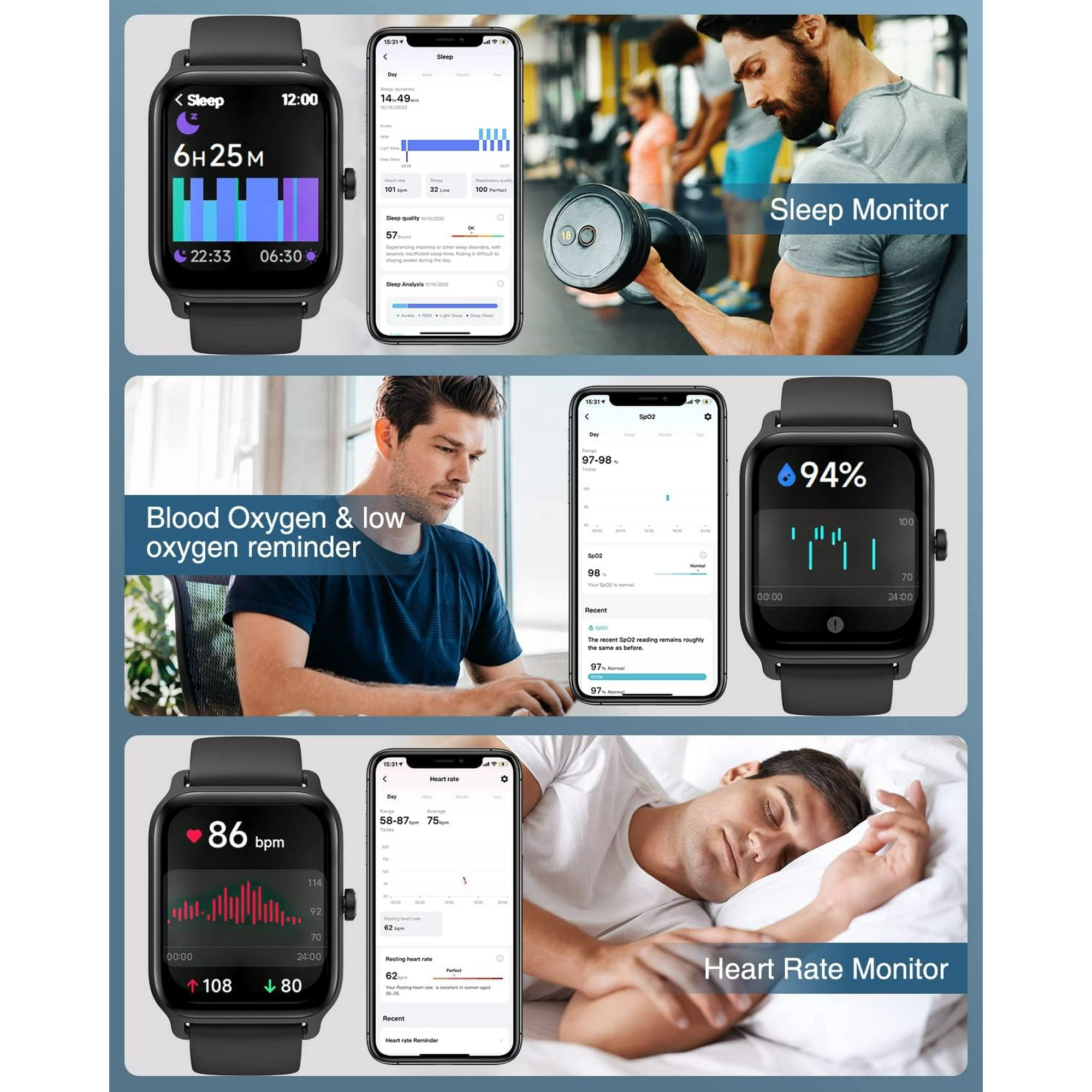 Smart Watch for Men Women with Bluetooth Call Alexa Built in1.8 DIY Dial with Blood Oxygen Heart Rate Sleep Fitness Tracker Notification Weather 100 Sport Modes Smartwatch for Android iOS Phone Walmar...
