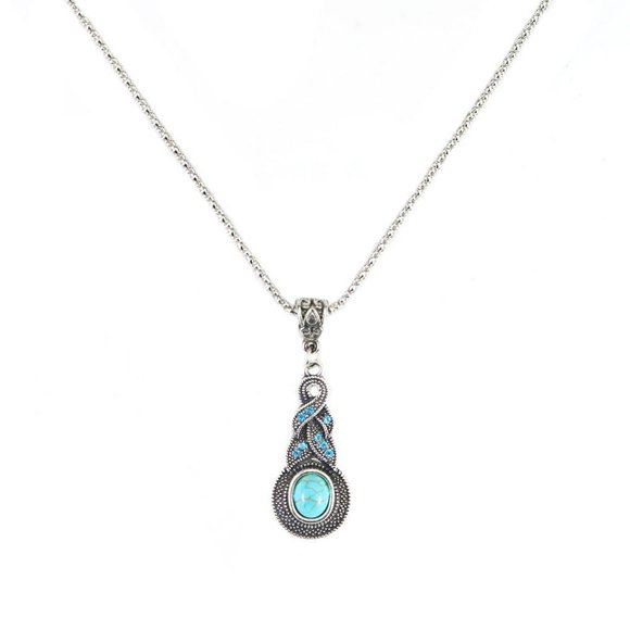 JOYFELL Womens Retro Blue Crystal Pendant Necklace Women Turquoise Jewelry