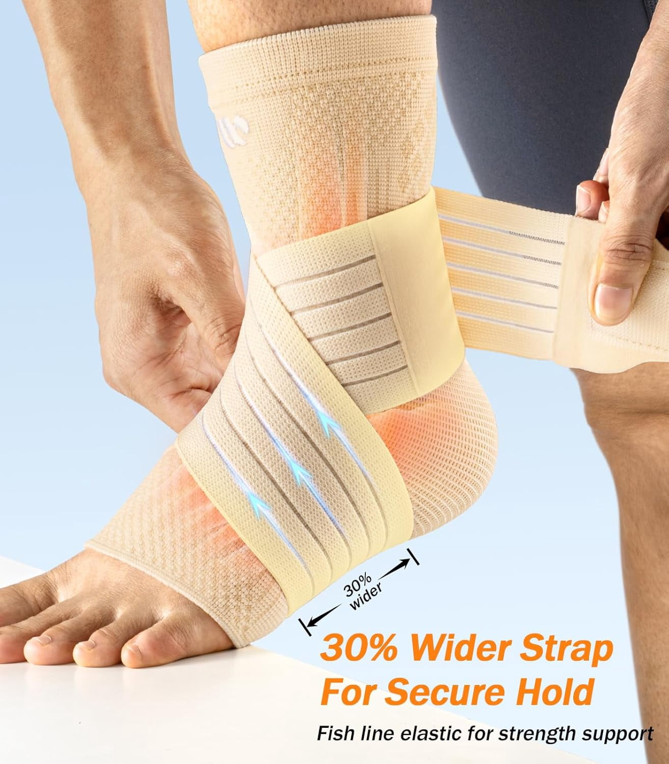 WHCOOL Ankle Brace Compression Sleeve for Men & Women,Adjustable Support with Figure-8 Stability Straps,Pair,L,Black