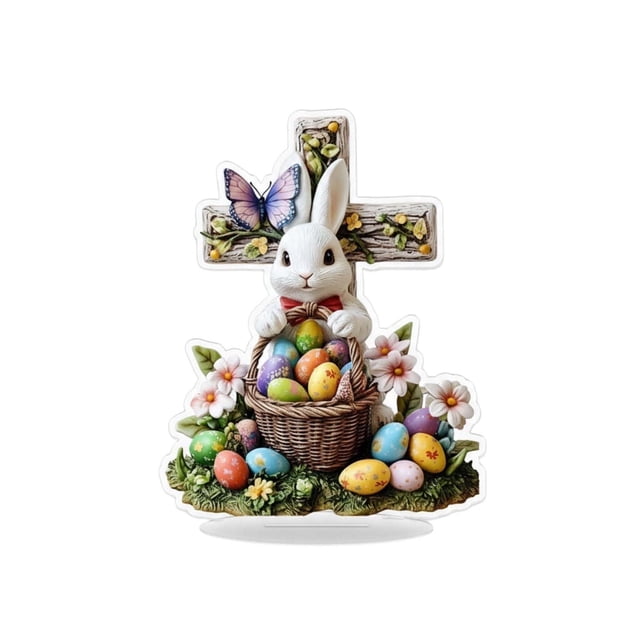 zhangmingg Easter Solid Material 2D Rabbit Egg Center Statue Desktop Ornament for Home Living Room Shelves
