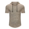 thumbnail image 2 of QATAINLAV Men's Short Sleeve Hoodie Slim Fit Lightweight Solid Drawstring Pullover Summer Casual Hooded Shirts, Khaki, XXL, 2 of 3