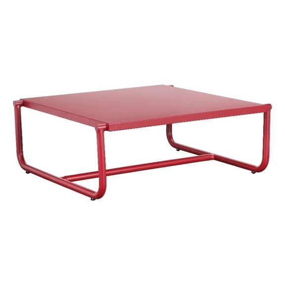 Pemberly Row 37x36" Modern Aluminum Coffee Table in Red Finish