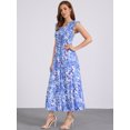thumbnail image 2 of DARING DIVA V Neck Smocked Ruffle Tiered Maxi Dress L Blue, 2 of 7