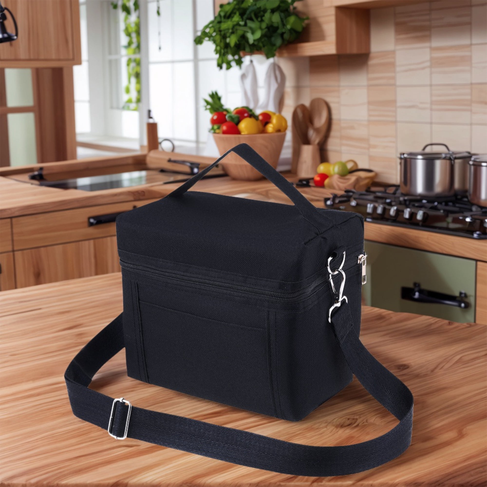 Unique Bargains Insulated Leakproof Lunch Bag for Work, Picnic Black 8.3*5.1*7.1in