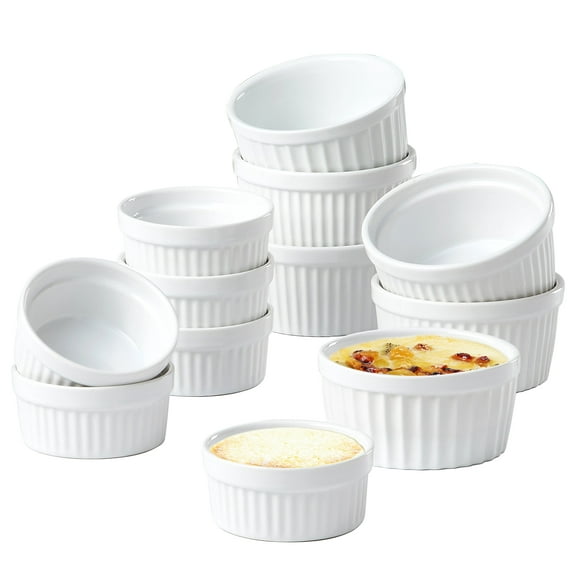 Contenpo 6oz and 8oz Round Ceramic Souffle Ramekins, Oven-Safe, 12 PCS