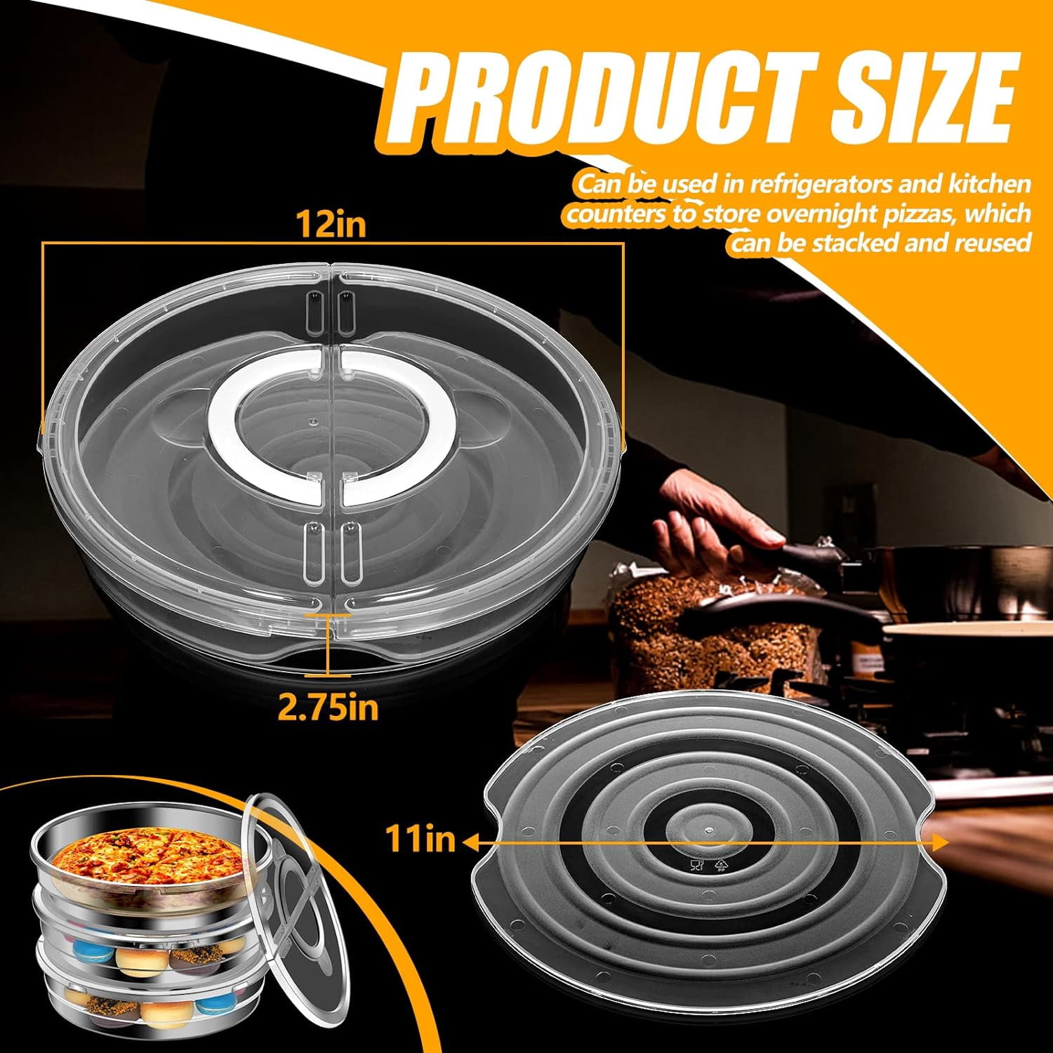 3 Pcs 12 Inch Pie Carrier with Lid and Handle, 2 Compartments Food Storage Container Round Pizza Holder Reusable Pizza Keeper for Egg Cheese Tortilla Pastry Cakes Desserts