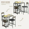 thumbnail image 3 of 3-Piece Retro Grey 47 Inch Counter Height Bar Dining Set for 2, High Top Table with Wine Rack & Storage Shelf, Upholstered Chairs for Kitchen, Apartment and Small Spaces, 3 of 6