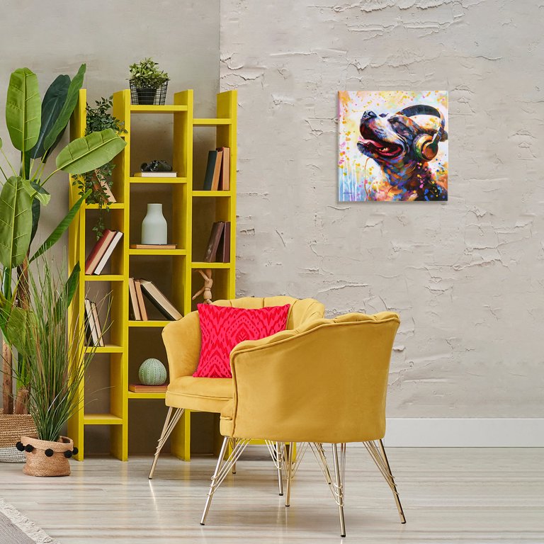 Stupell Industries Happy Dog Headphones Animals Painting Canvas