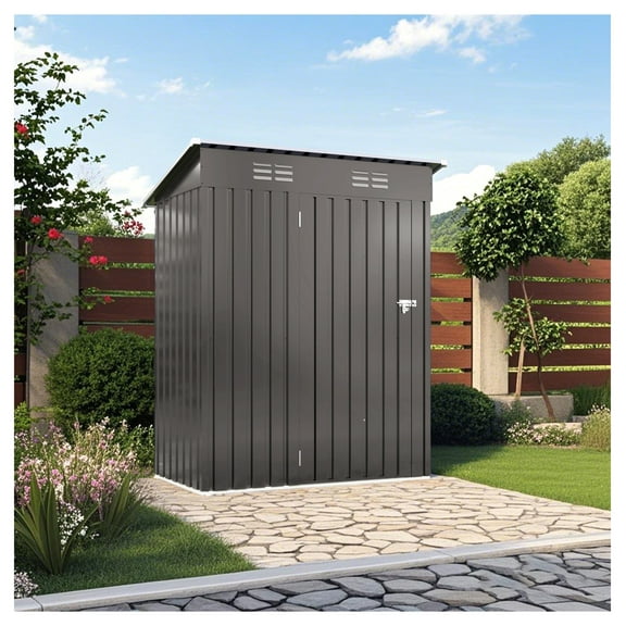 5X3 FT Metal Outdoor Storage Shed, Tool Shed with Pitched Roof and Lockable Door Compact Metal Tool Shed for Garden, Backyard, Patio, Everyday Sundries and Bike Storage, Gray