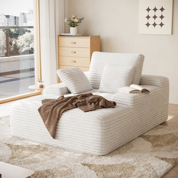 Decksplore Oversized Corduroy Chaise Lounge Chair Indoor, No Assembly Lazy Sofa, Beige