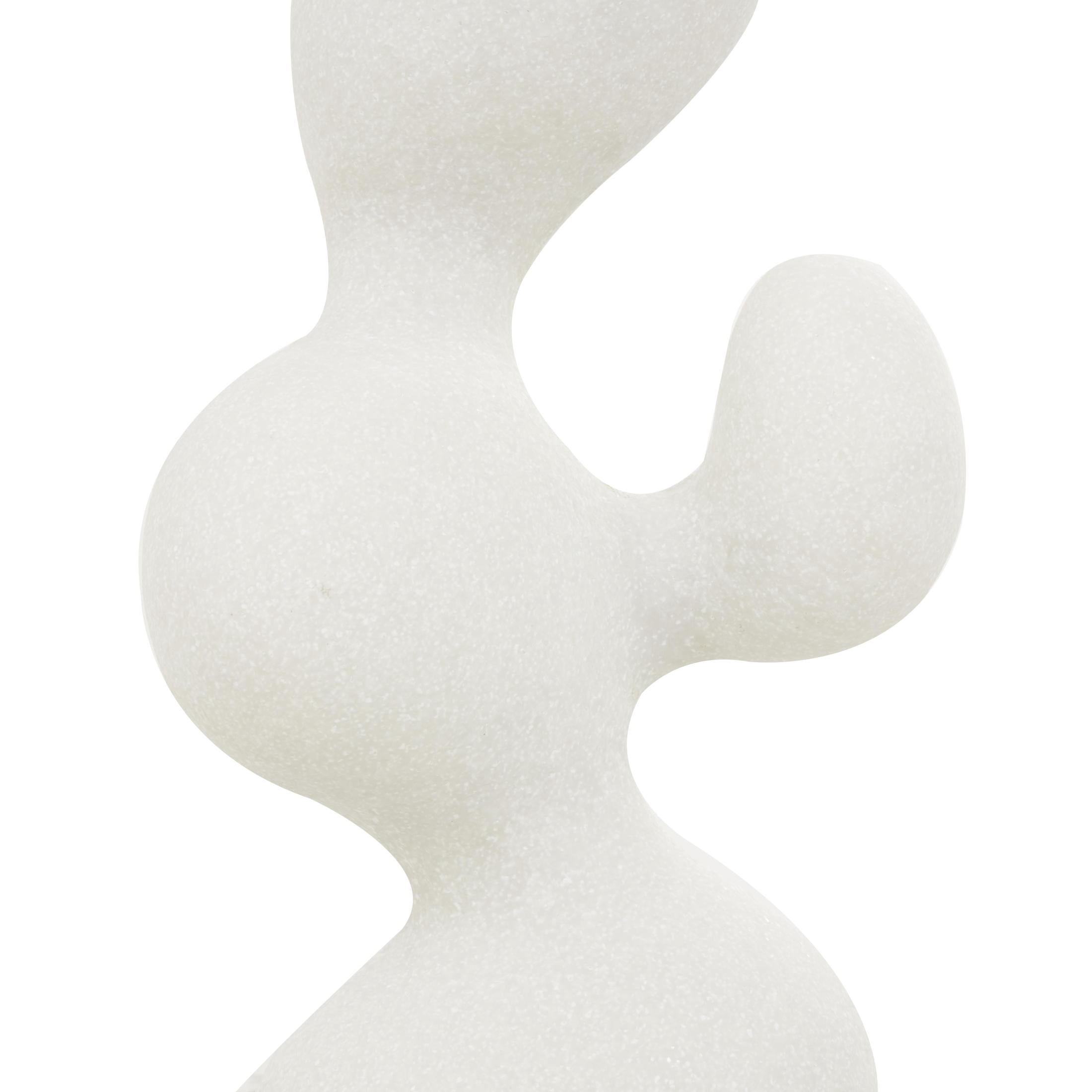 7" x 18" White Polystone Curved Shaped Abstract Sculpture with Speckled Texturing, by DecMode