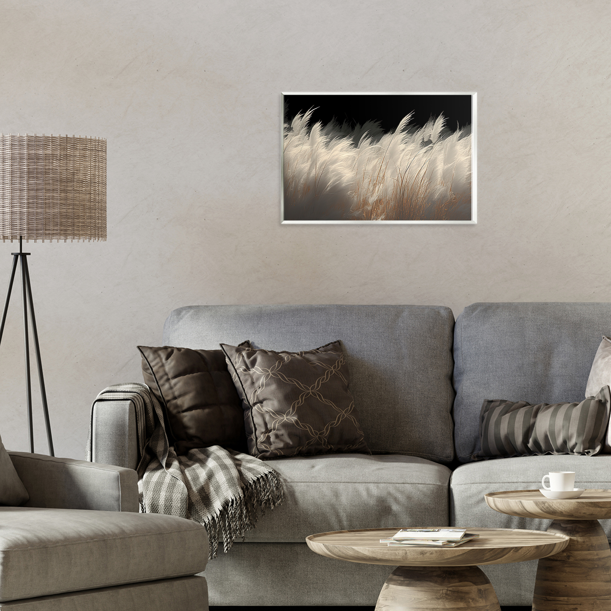 White Feathers Windblown Grasses Wall Plaque Art, design by Decent Exposures