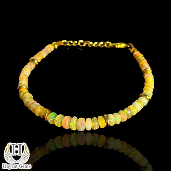 Ethiopian Opal Bracelet: 4mm Sterling Silver Rainbow Fire Opal Jewelry