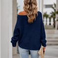 thumbnail image 4 of WULMLEO Women Off Shoulder Wrap Ribbed Knit Sweaters Long Sleeve Loose Cross Front Pullover Tops Navy S, 4 of 6