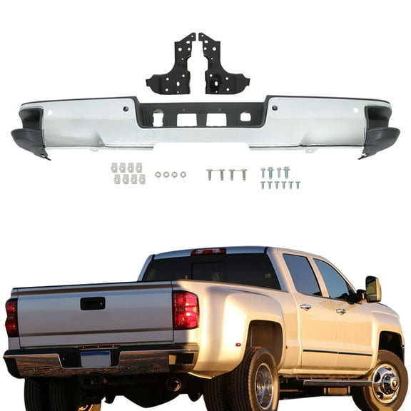 Genrics Chrome Rear Bumper Assembly For 2014-2018 Chevy Silverado Sierra 1500 w/Park