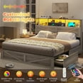 thumbnail image 4 of King Farmhouse Bed Frames With Storage Headboard Bookcase, Wooden Platform Bed with 4 Drawers, No Boxing Need, Vintage Gray, 4 of 8