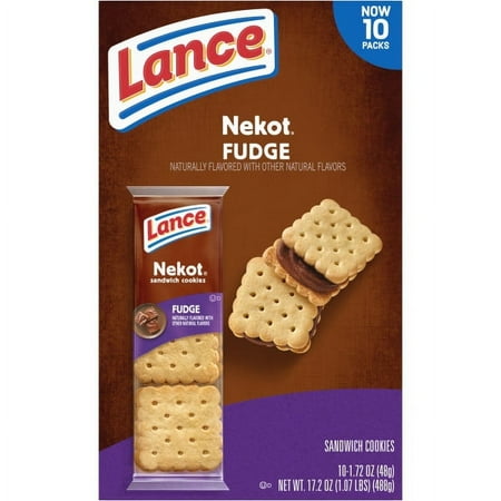Lance Sandwich Cookies, Nekot Fudge, 10 Individually Wrapped Packs, 6 Sandwiches Each