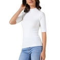 thumbnail image 4 of INSPIRE CHIC Women's Mock Neck Sweater Lightweight Slim Fit Half Sleeve Knit Pullover Tops L White, 4 of 6
