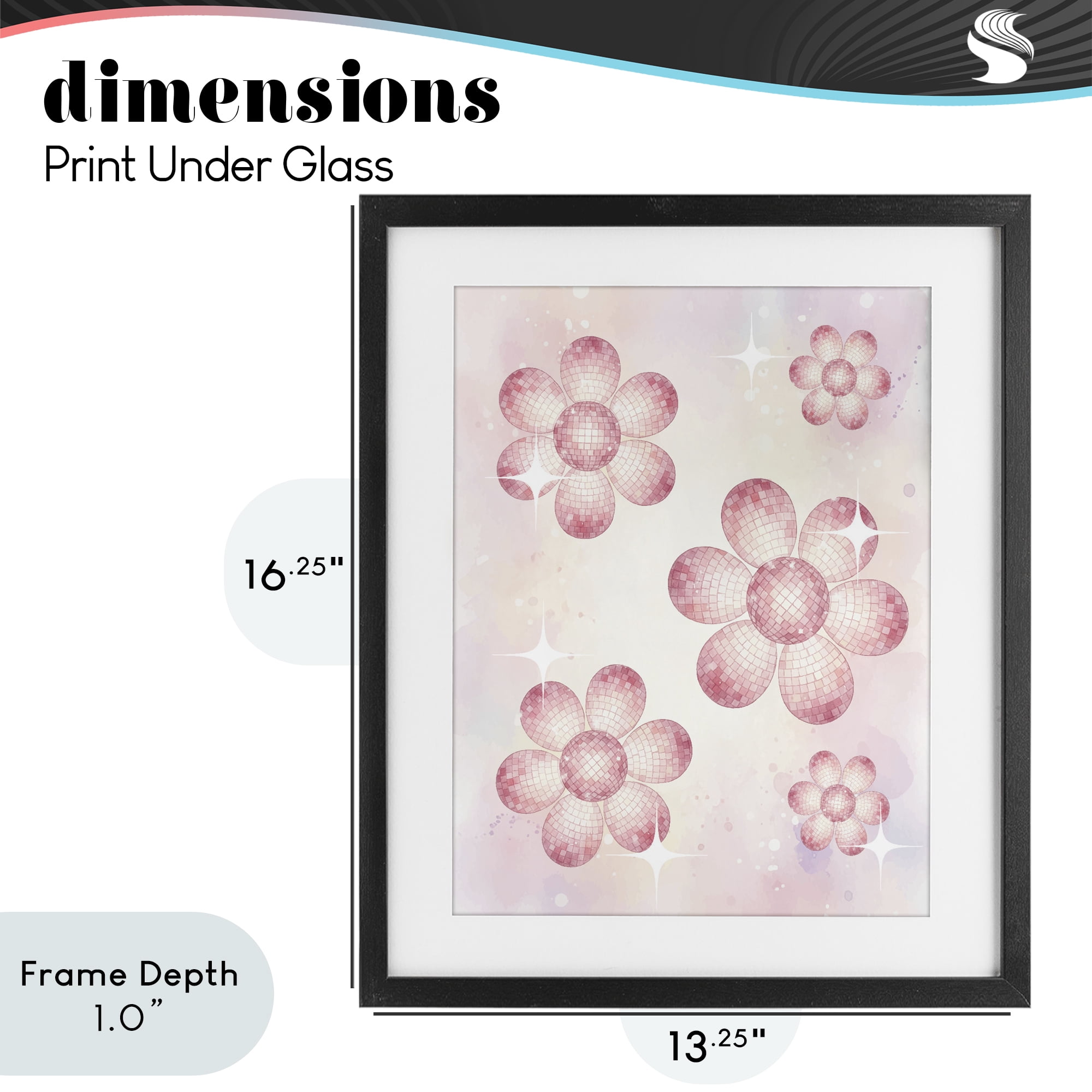 Stupell Industries Disco Ball Floral Patterns Black Framed Print Under Glass, design by Lil' Rue