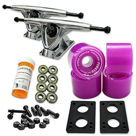 LONGBOARD Skateboard TRUCKS COMBO set w/ 71mm WHEELS + 9.675  Polished / Black trucks - Purple wheels Polished trucks price history on PriceWatchPro