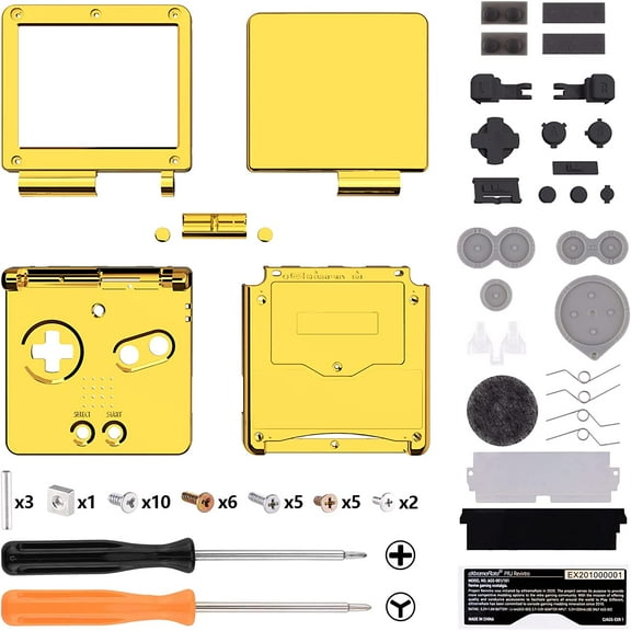 eXtremeRate Chrome Gold Glossy Custom Replacement Housing Shell for Gameboy Advance SP,Compatible with Both IPS & Standard LCD