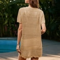 thumbnail image 5 of Lovskoo Swimsuit Coverup for Women Short Sleeve Summer 2024 Casual Round Neck Solid Color Crochet Hollow Beach Dress Khaki S, 5 of 9