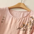 thumbnail image 4 of Womens Cotton Linen T-Shirts, Short Sleeve Shirts for Women Summer Casual Vintage Embroidered Floral Printed Crewneck Dressy Blouses M-2XL, 4 of 8