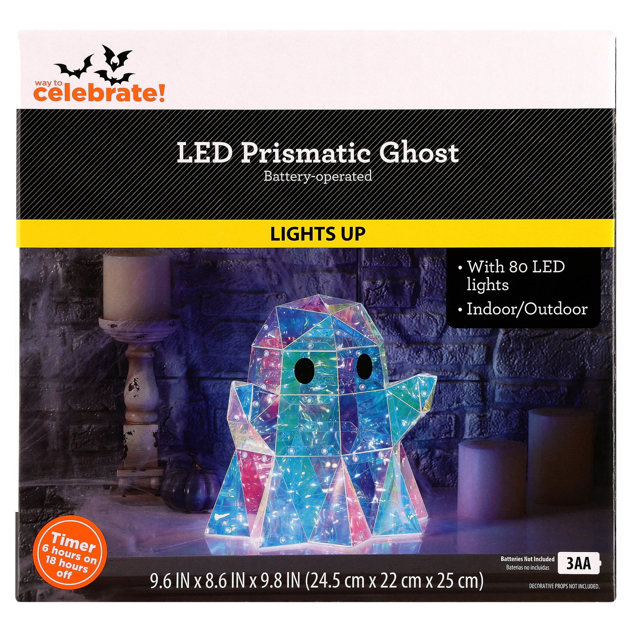 Indoor/Outdoor Battery-Operated LED Prismatic Ghost Decoration, Multicolor, 9.8", Halloween by Way To Celebrate