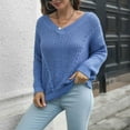 thumbnail image 3 of Womens Fall Fashion 2022! QLEICOM Sweaters for Women, Women's Hollow V-neck Sweater Women's Loose Autumn And Winter Long-sleeved Knitted Sweaters New On Clearance, 3 of 9