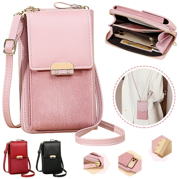 FZFLZDH Lightweight Crossbody Phone Bag for Women, Small Shoulder Bag Cell Phone Wallet Purses and Handbags with Credit Card Slots Fits for iPhone 11 Pro Max XR XS X Galaxy Huawei, Pink