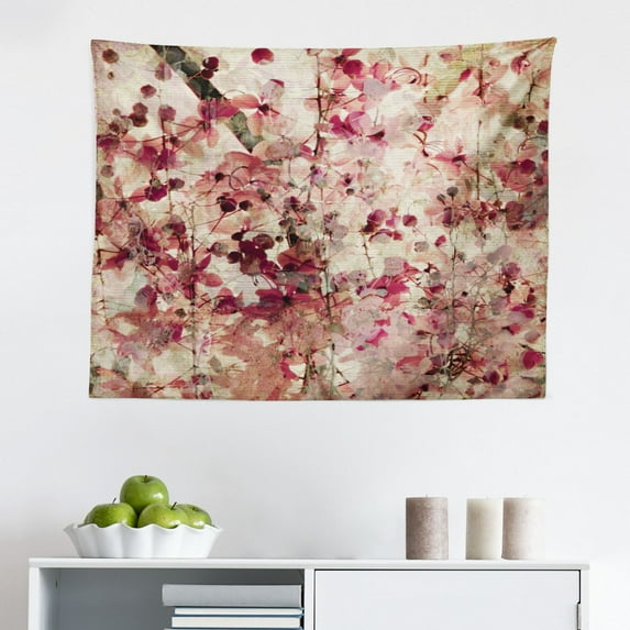 Antique Tapestry, Vintage Aged Background The Silhouette of Rose Bloom Digital Image, Fabric Wall Hanging Decor for Bedroom Living Room Dorm, 2 Sizes, Orange Mustard Maroon, by Ambesonne