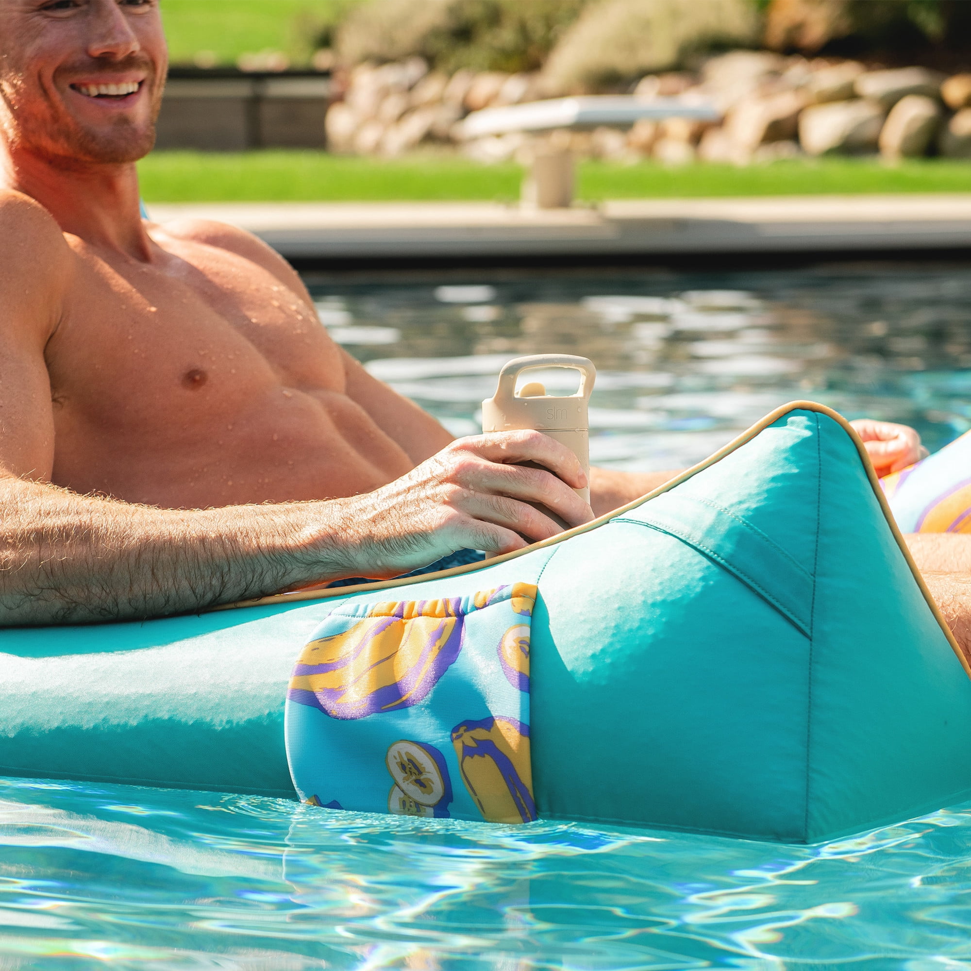 Big Joe Captain's Float No Inflation Needed Pool Lounger, Banana Pop Double Sided Mesh, Quick Draining Fabric, 3 feet