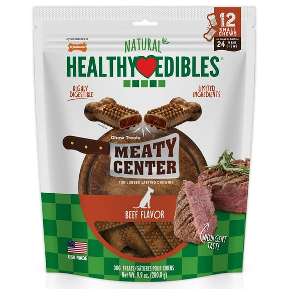 Nylabone Healthy Edibles Meaty Center All-Natural Long Lasting Chew Treats Beef Small (12 Count)