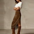 thumbnail image 6 of AUNVITO Women's High Waist Asymmetric Fringe Slit Slim Fit Mid-Length Skirt Boho Chic-Style Style, 6 of 9