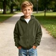 thumbnail image 5 of Nugftut Sweatshirts for Boys Corduroy Full-Zip Hooded Long Sleeve Sweatshirts Size 5-6 Army Green, 5 of 8