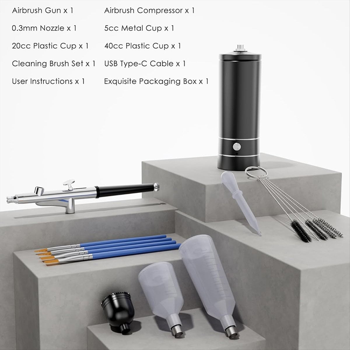 Airbrush Kit with Compressor, Portable Nail Spraygun, Rechargeable Cordless Airbrush Se mj3514