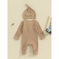 thumbnail image 4 of Newborn Baby Girls Boys Romper Bodysuit Long Sleeve Solid Ribbed Jumpsuit Hat Set Coming Home Outfits Neutral Clothes, 4 of 8