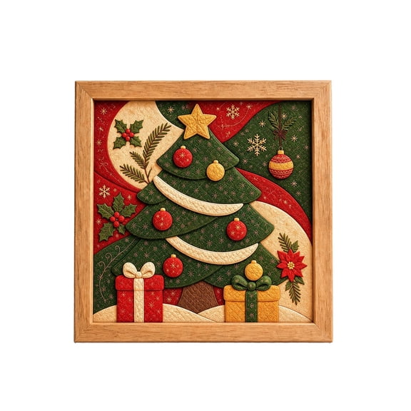 LEVEO Xmas Tree Themed Premium No-Sew Kinusaiga Fabric Art Kit, DIY No-Sew Kinusaiga Fabric Art Kit, Relaxing Handmade Art Project for Adults