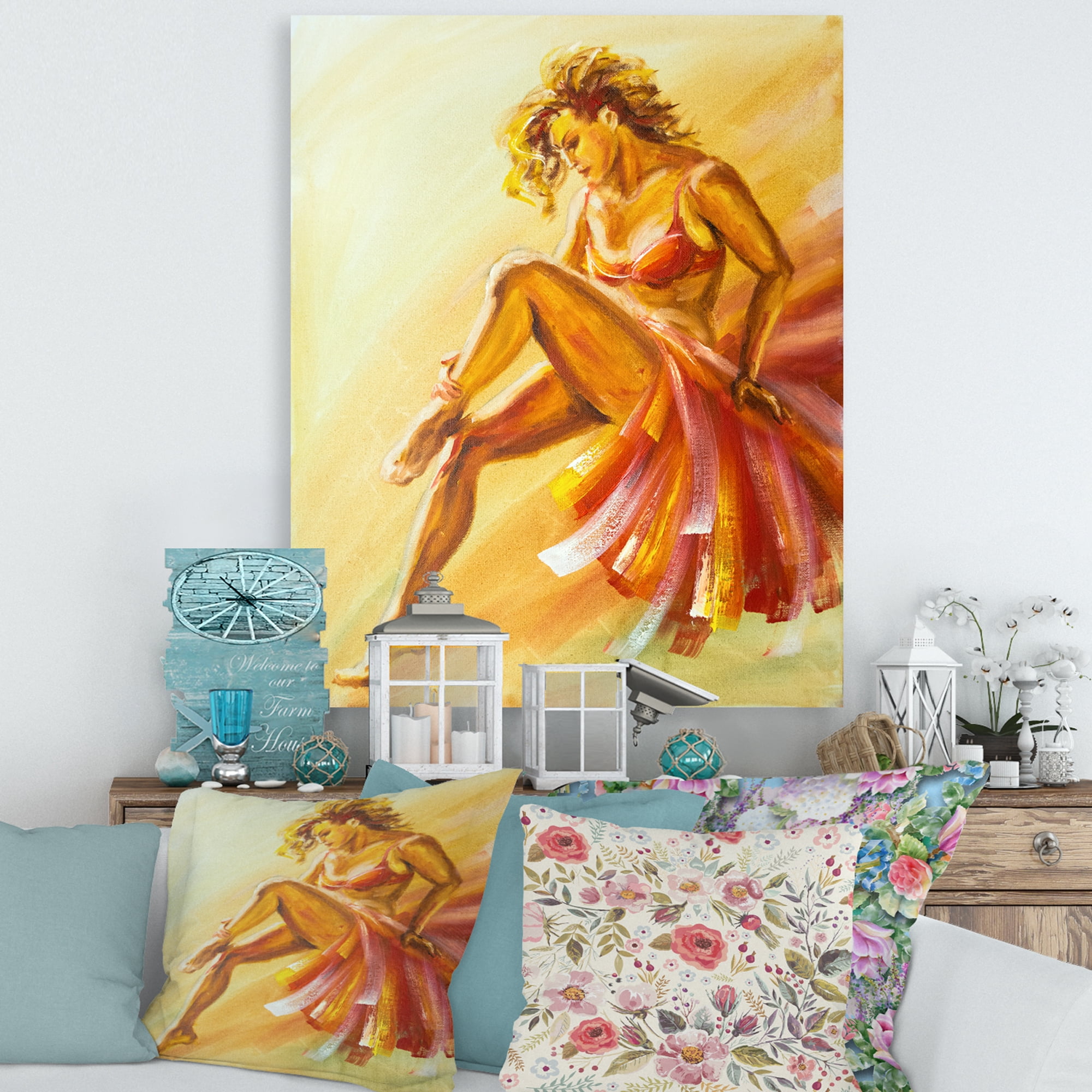 Designart ' Warm Coloured Flamenco Woman Dancer ' Modern Canvas Wall Art Print