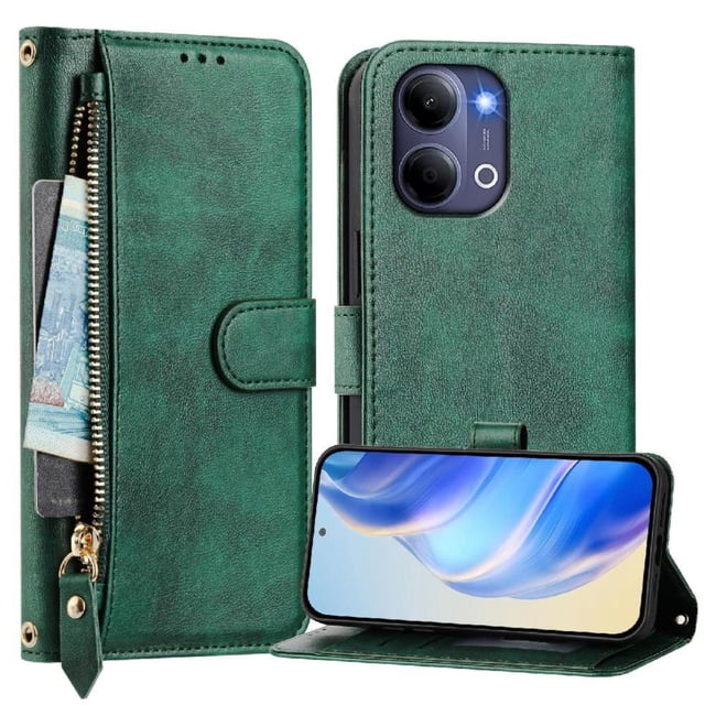 FOXDOCK Funda Tipo Cartera para Motorola Signature Cuero PU con Cremallera y Correa de Muñeca, Ranuras para Tarjetas, Soporte Plegable, Cierre Magnético