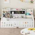 thumbnail image 3 of Advwin Twin Floor Bed with  Gate, Safety Rails, Blackboard, Bookshelf & Toy Storage, Sturdy Wooden Platform Bed Frame, White, 3 of 11
