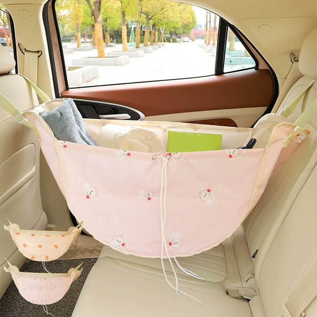 Bolsa de almacenamiento para automóvil para niños | Organizador multifuncional de tela para asientos delanteros y traseros del vehículo | Bolsa plegable rosa para juguetes, snacks y accesorios
