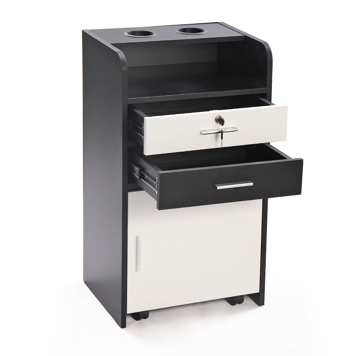 Kepooman Salon Styling Station Cart, Makeup Beauty Spa Equipment Side Table with Wheels - Black & White Kepooman Salon Styling Station Cart, Makeup Beauty Spa Equipment Side Table with Wheels - Black & White