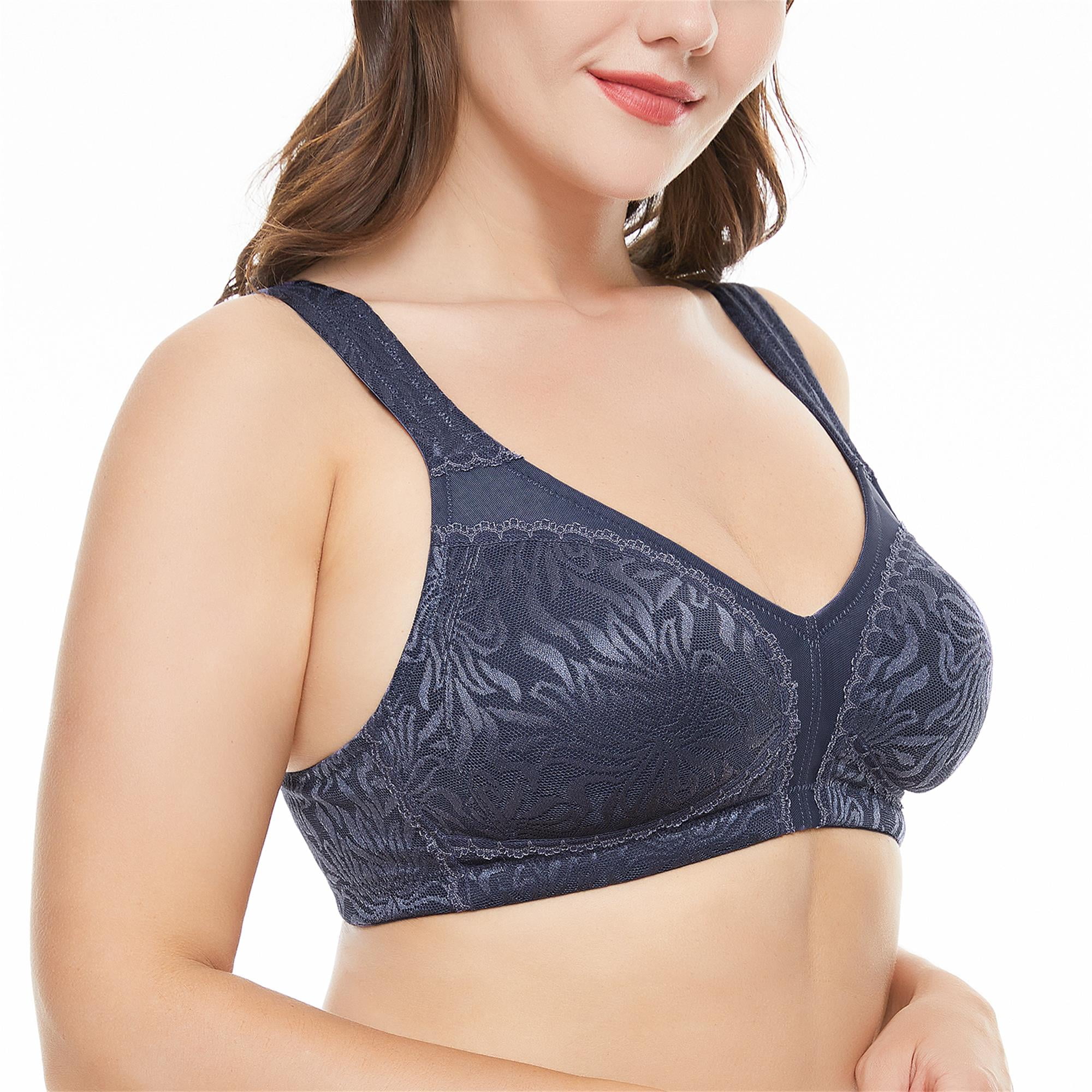 Wingslove Women's Full Coverage Plus Size Bra Non Padded Wireless Minimizer Bra, Gray Blue 42D