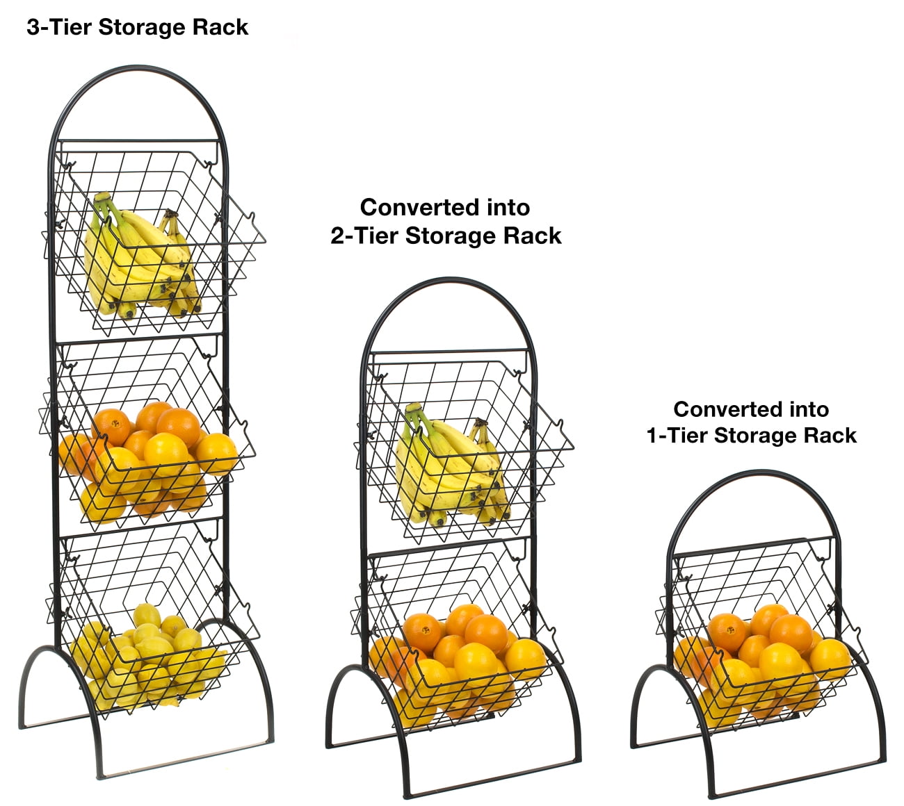 Sorbus 3-Tier Wire Market Basket Storage Stand for Fruit, Vegetables, Toiletries, Household Items, Stylish Tiered Serving Stand Baskets for Kitchen, Bathroom Organization (3 Tier Basket - Black)