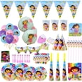 thumbnail image 2 of Decoración de fiesta de cumpleaños de niña Dora de dibujos animados, plato de globo de aluminio desechable, taza, bandera, suministros de fiesta de Baby Shower, máscara de regalo para niños, 2 of 5