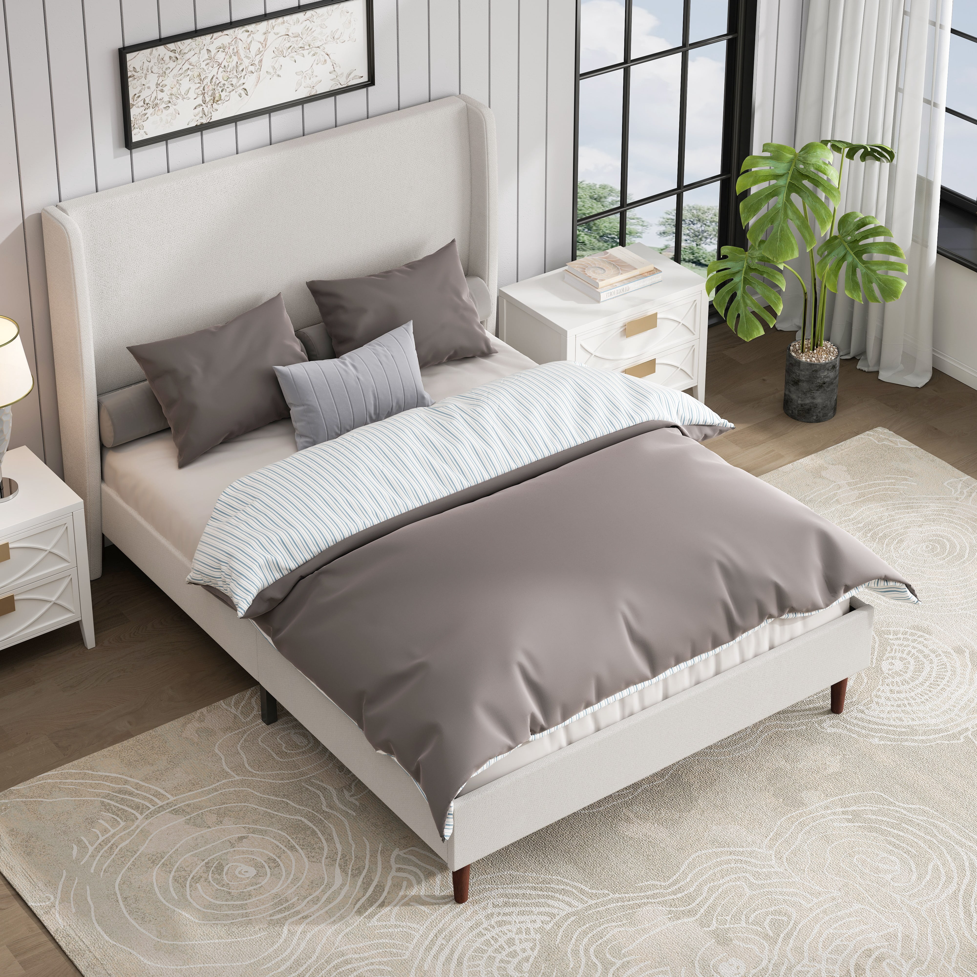 avobird Chenille Upholstered Headboard Queen Size, Bed Frame Mount, Featuring High-Density Sponge Padding, Luxury Texture No Box Spring Needed Comfort and Style, Ivory White